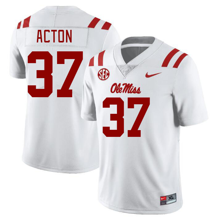 Ole Miss Rebels #37 Austin Acton College Football Jerseys Stitched Sale-White